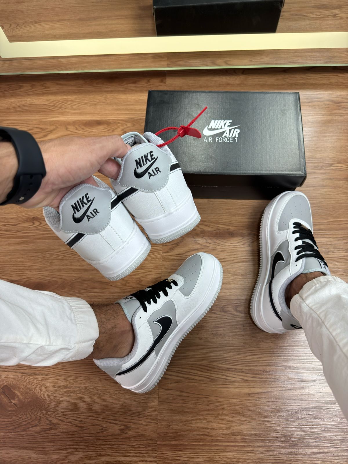 Tênis Nike Air Force 1 Low Branco Preto Cinza