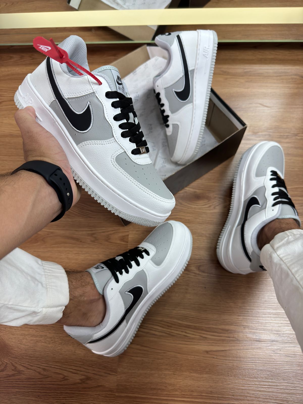 Tênis Nike Air Force 1 Low Branco Preto Cinza